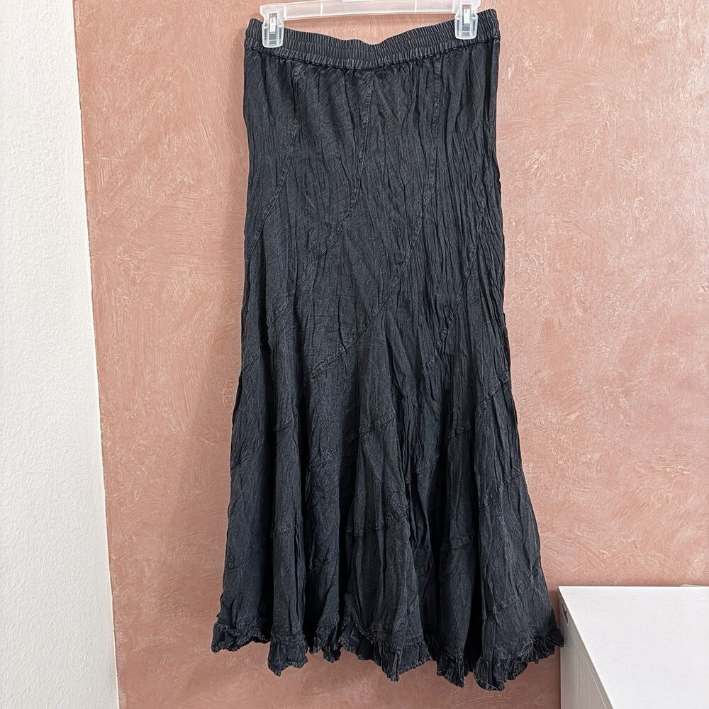 Young Threads Black Textured Geometric Paneled Maxi Skirt Boho Viscose Large New - Picture 3 of 10